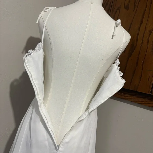 70s Vintage Maxi Slip Dress Embroidered Lace Ruffle Trim Cottage Prairie Size 7 - Picture 7 of 11